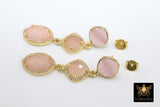Rose Quartz Earrings, Elegant Formal Drop Earrings, CZ Long Gemstone Dangle Studs, Gold, 925 Pink Opal Jewelry - A Girls Gems