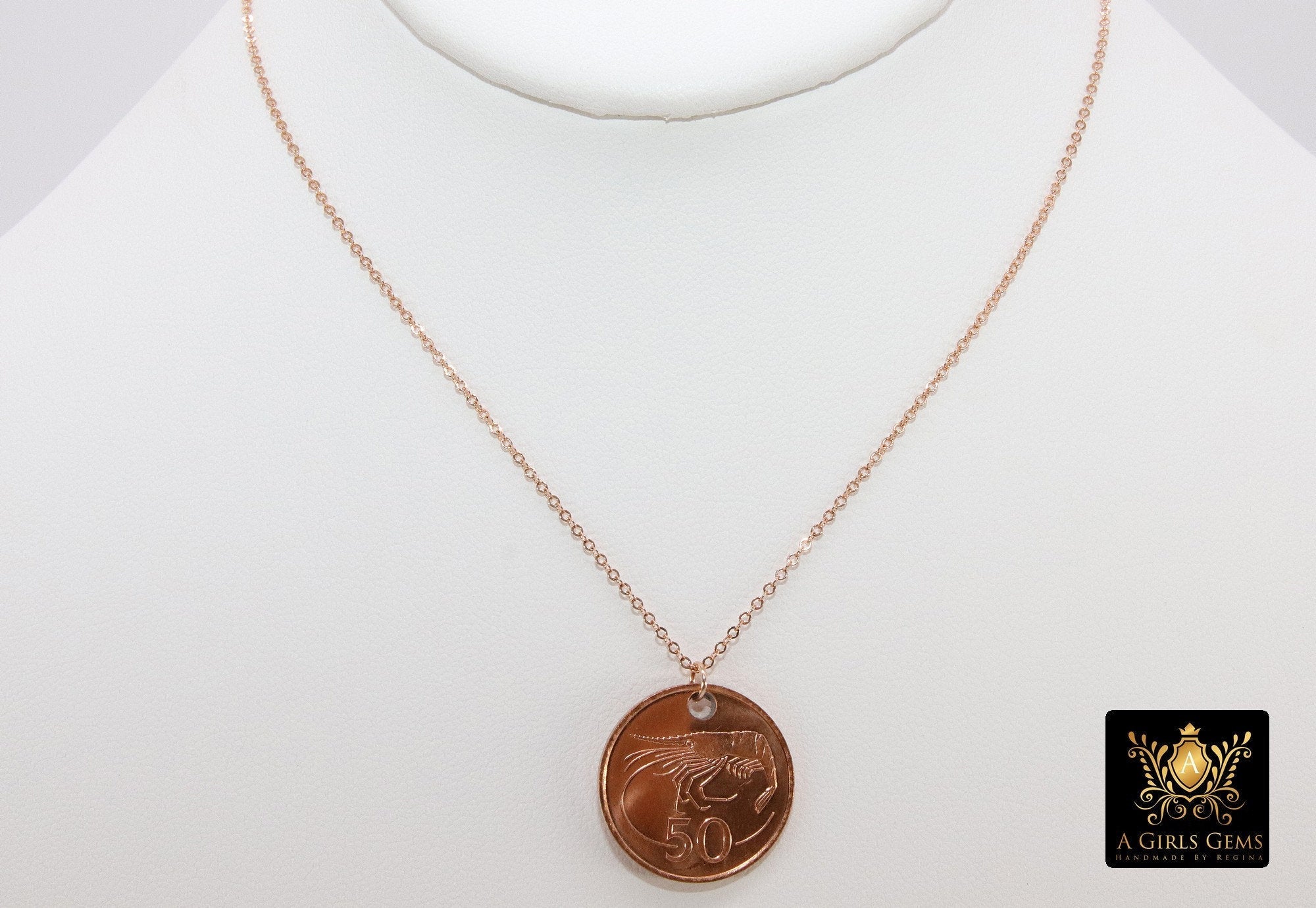 Genuine Coin Necklace, 14 K Rose Gold Filled Dainty Chain with Elephant Medallion - A Girls Gems