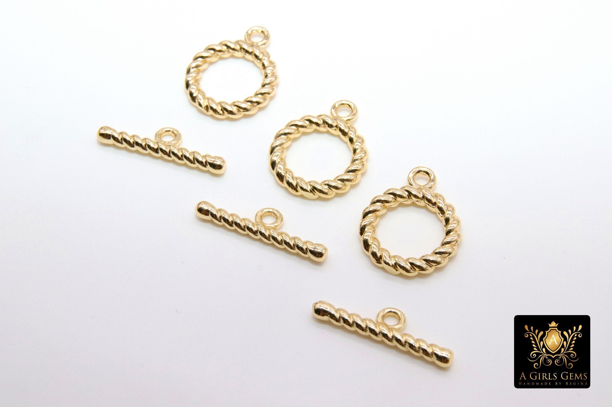 Gold Filled Toggle Clasp, Round Spiral Twist Clasps with Toggle Bar Connectors for Bracelet, Necklace, 15 x 19 mm, 21 mm Bar - A Girls Gems