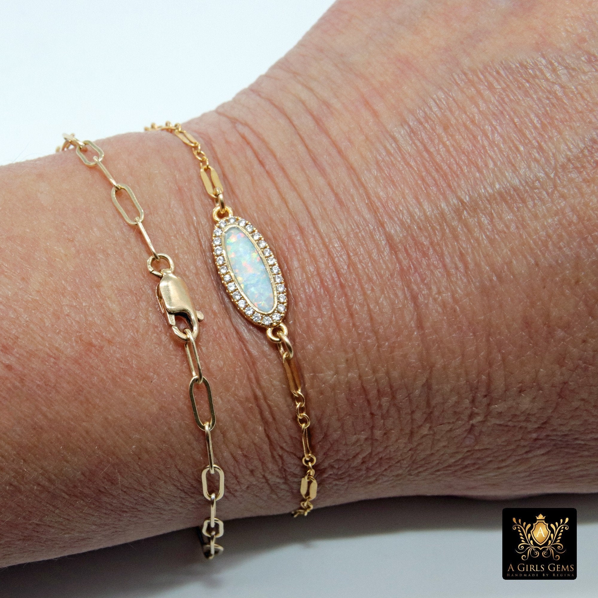 14 K Gold Filled Chain Bracelet, Single or Double Wrap Rectangle Drawn Chain - A Girls Gems