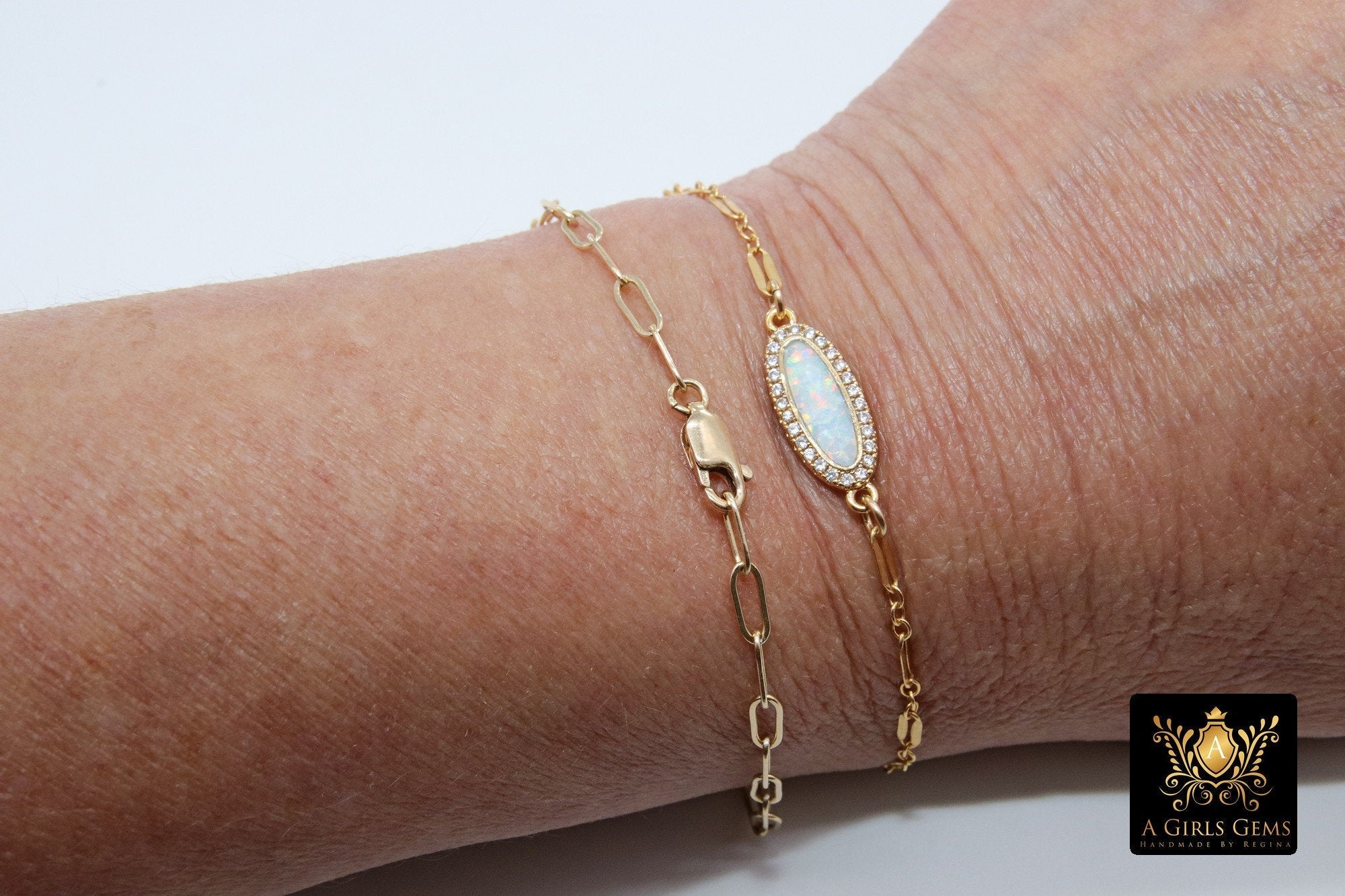 14 K Gold Filled Chain Bracelet, Single or Double Wrap Rectangle Drawn Chain - A Girls Gems