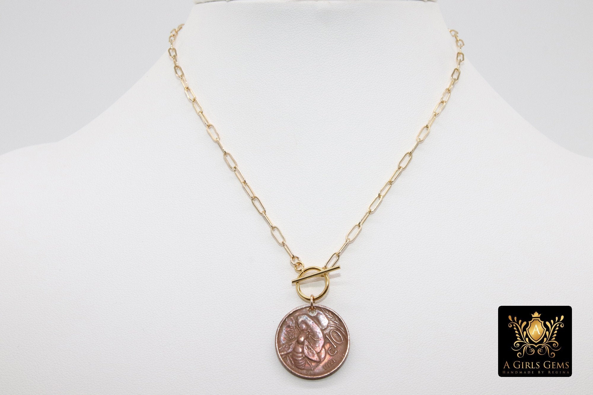 Silver Coin Necklace, 925 Sterling Silver 11 mm Chain, Toggle Wrap Necklace - A Girls Gems