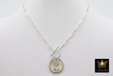 Silver Coin Necklace, 925 Sterling Silver 11 mm Chain, Toggle Wrap Necklace - A Girls Gems