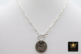 Silver Coin Necklace, 925 Sterling Silver 11 mm Chain, Toggle Wrap Necklace - A Girls Gems