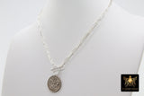 Silver Coin Necklace, 925 Sterling Silver 11 mm Chain, Toggle Wrap Necklace - A Girls Gems