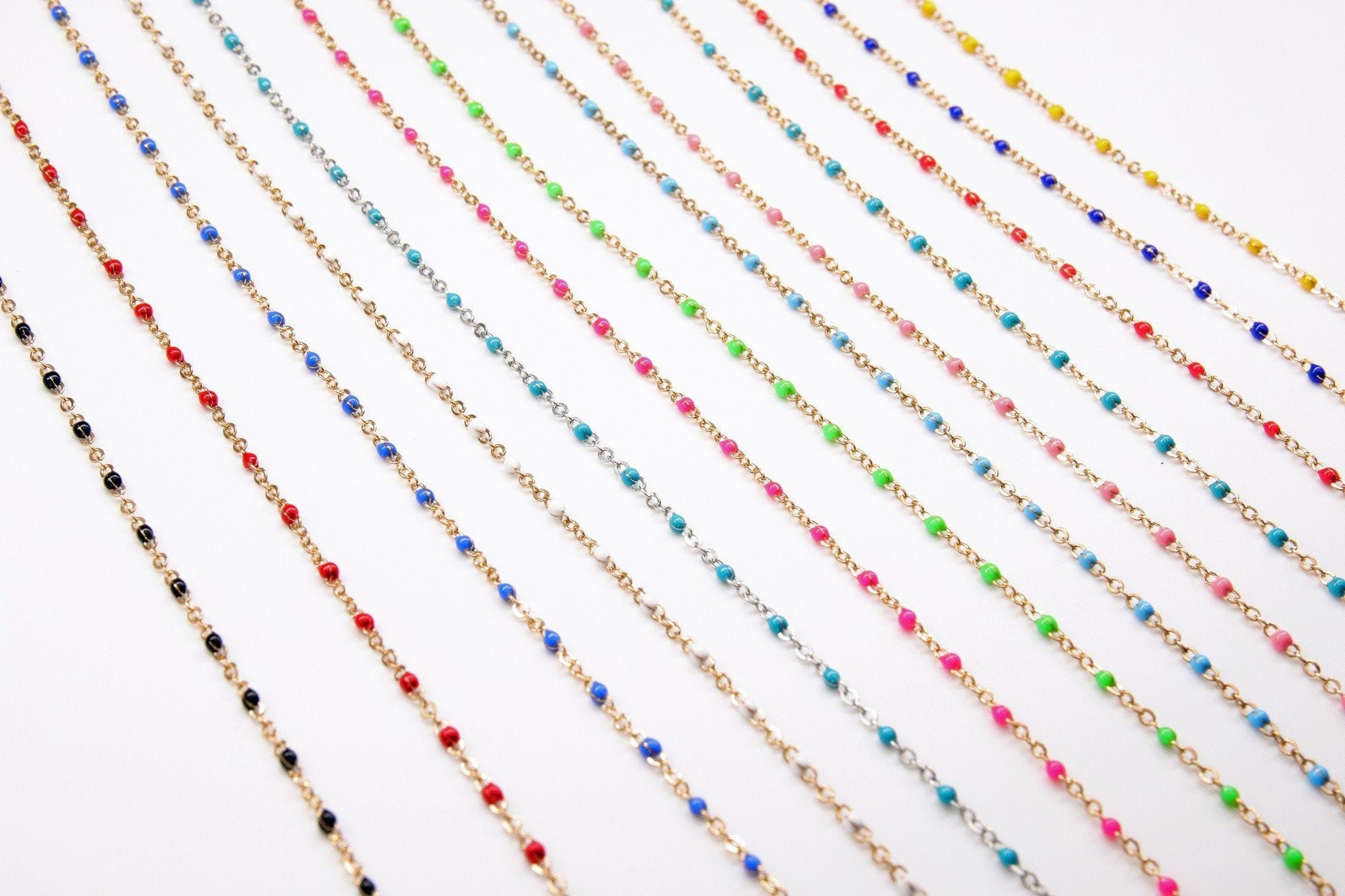 Enamel Satellite Chain, Gold Dainty Tiny Beaded, By the Yard Unfinished Chains CH #621