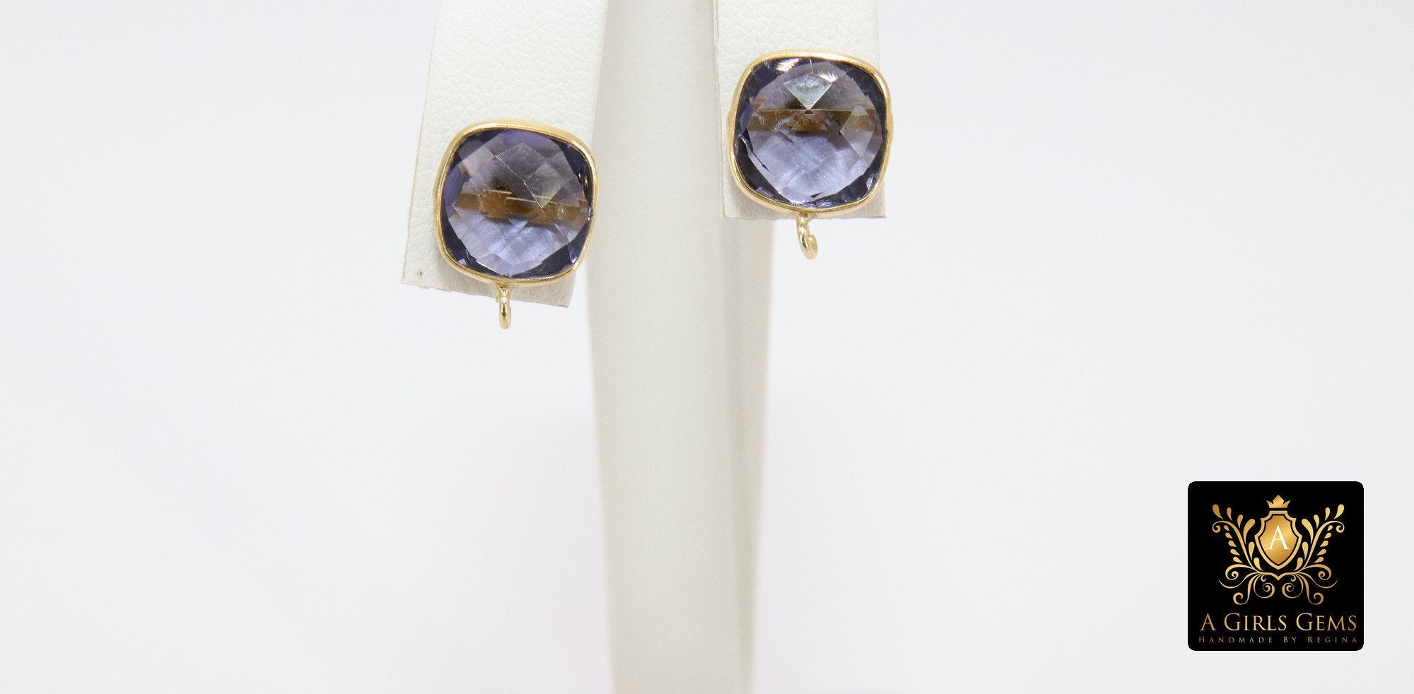 Pink Tourmaline Gold Plated 925 Sterling Silver Stud Gemstone Earrings with Loops - A Girls Gems