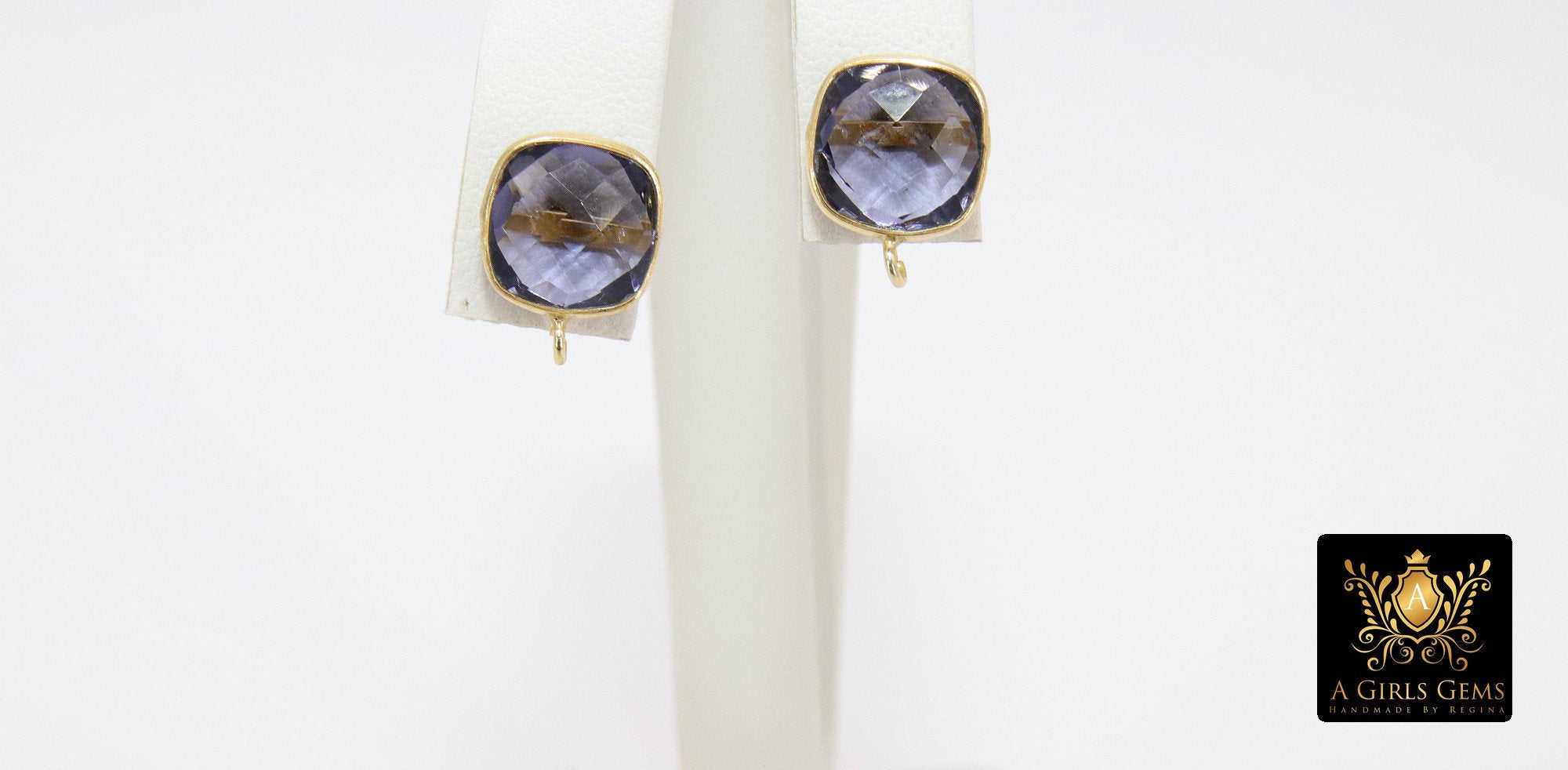 Lemon Quartz Gold Plated 925 Sterling Silver Stud Gemstone Earrings with Loops, Yellow Square Diamond Jewelry Findings - A Girls Gems