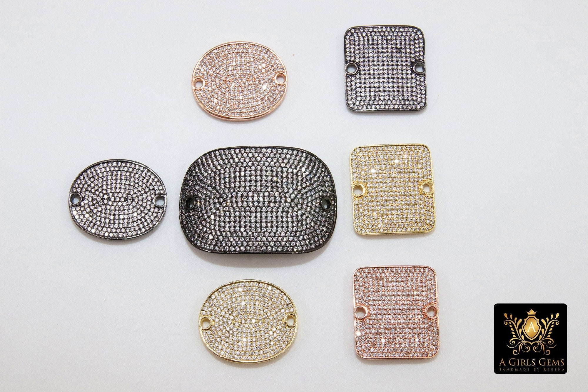 CZ Micro Pave Rectangle Connectors, Curved Bar Gunmetal Black CZ Bracelet Bar, Leather Charms Bead Wide Links, Boho Knotting Braiding Charms - A Girls Gems