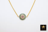 Gold CZ Rainbow Disc Necklace, Round Disc Box Chain Choker,  LGBT Gay Pride - A Girls Gems