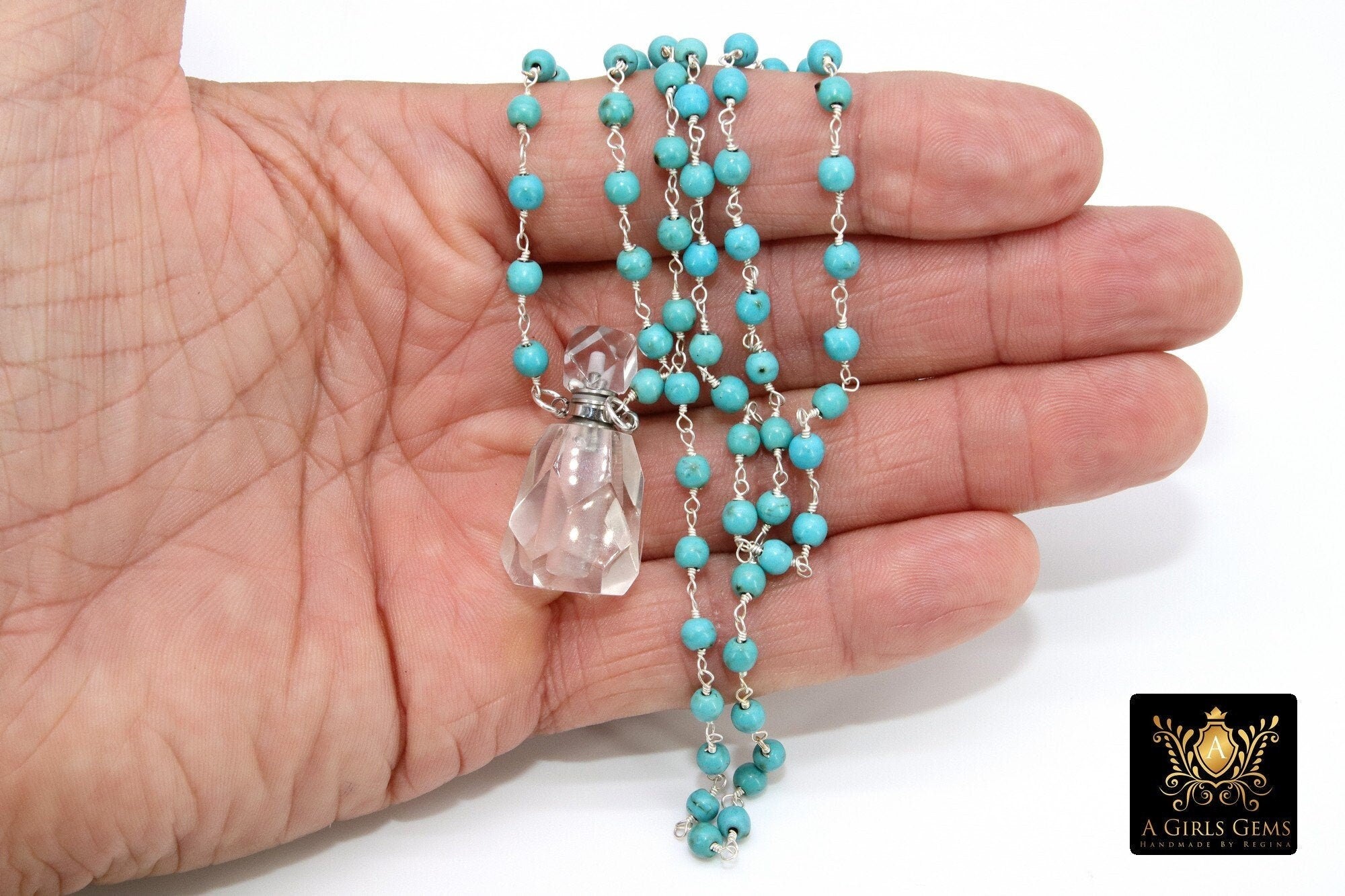 Perfume Bottle Rosary Beaded Chain Necklace, Essence Oil Citrine, Natural Amethyst Gold Necklace - A Girls Gems