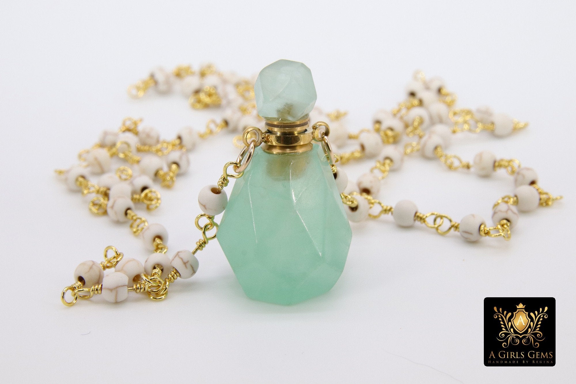 Tiny Bottle Rosary Chain Necklace, Essence Oil Amazonite - A Girls Gems