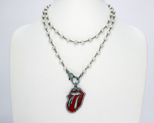 Cubic Zirconia Necklace, Gold or Black Red Tongue Pendant - A Girls Gems