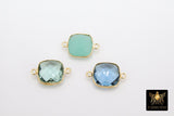 Square Gemstone Connectors, Gold Plated Silver Birthstone Stations