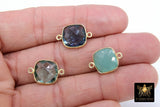 Square Gemstone Connectors, Gold Plated Silver Birthstone Stations