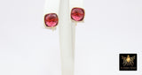 Pink Tourmaline Gold Plated 925 Sterling Silver Stud Gemstone Earrings with Loops - A Girls Gems