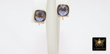 Iolite Gold Plated 925 Sterling Silver Stud Gemstone Earrings with Loops, Purple Square