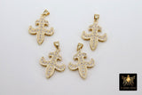 CZ Micro Pave Fleur De Lis Pendant, Gold Plated New Orleans Louisiana Charm, Jewelry Supplies