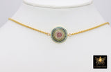 Gold CZ Rainbow Disc Necklace, Round Disc Box Chain Choker,  LGBT Gay Pride - A Girls Gems