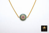 Gold CZ Rainbow Disc Necklace, Round Disc Box Chain Choker,  LGBT Gay Pride - A Girls Gems