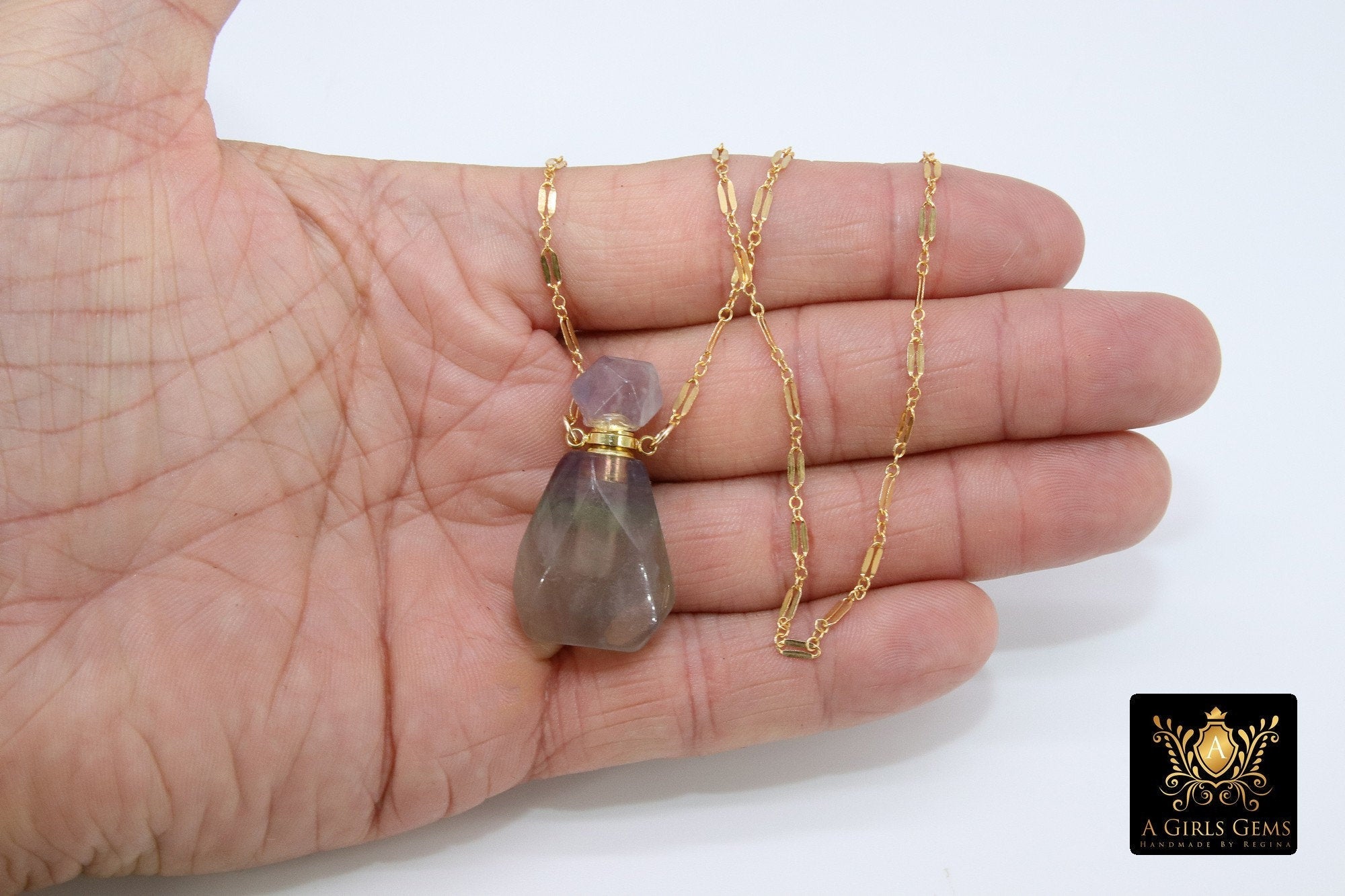 Holy Water Tiny Bottle Necklace, 14 K Gold Filled Rectangle Chain with Cross or Initial, Perfume,Essential Oil Bottle - A Girls Gems