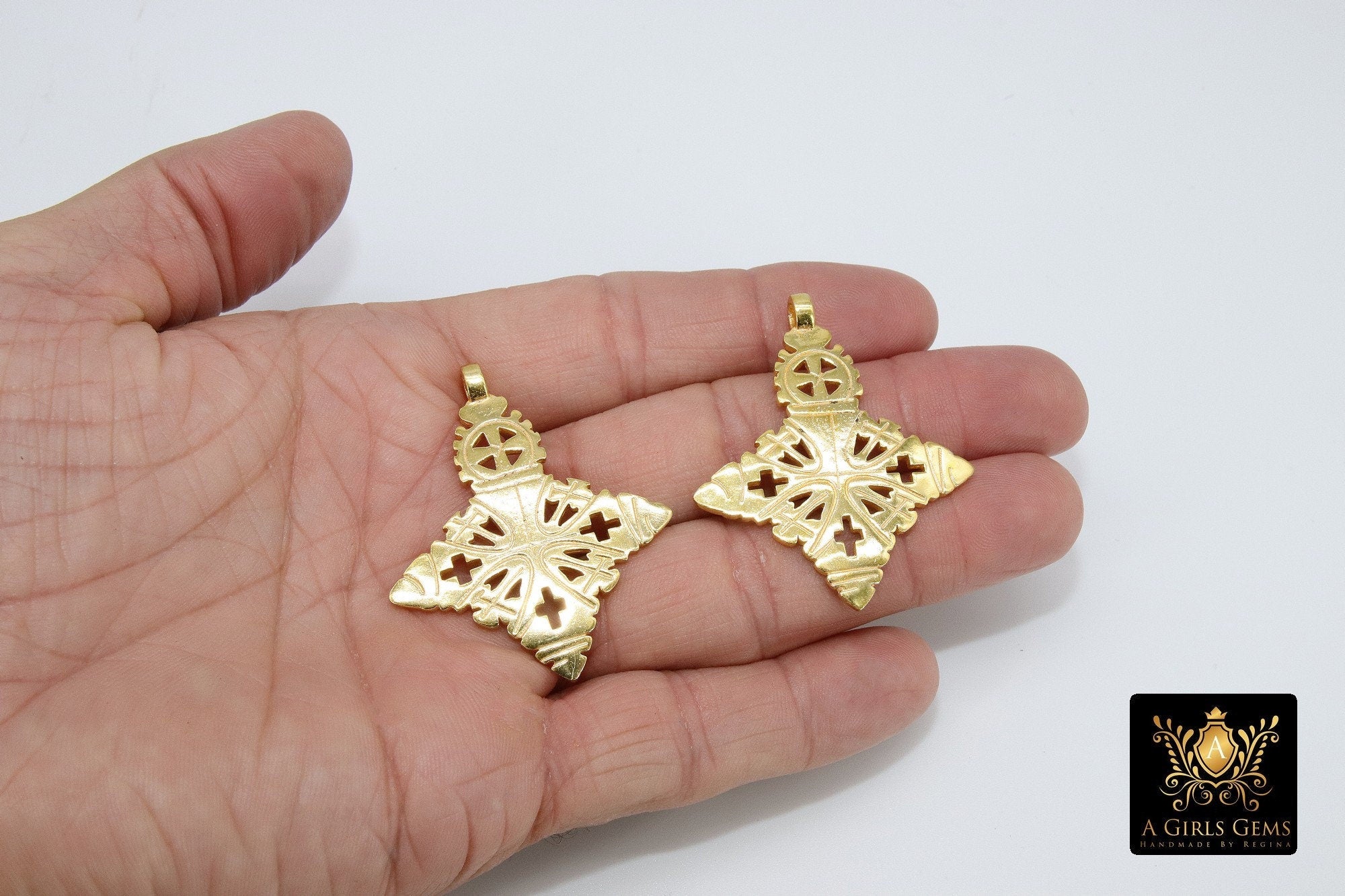Brass Ethiopian Coptic Cross Pendant, #2076 - A Girls Gems