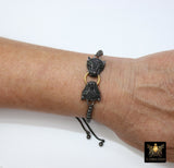 Tiger Head Bracelet, Black, Gold Animal Bead CZ Cat Head Adjustable Bolo Bracelet, Cubic Zirconia Chain Bracelets, 3D Panther - A Girls Gems