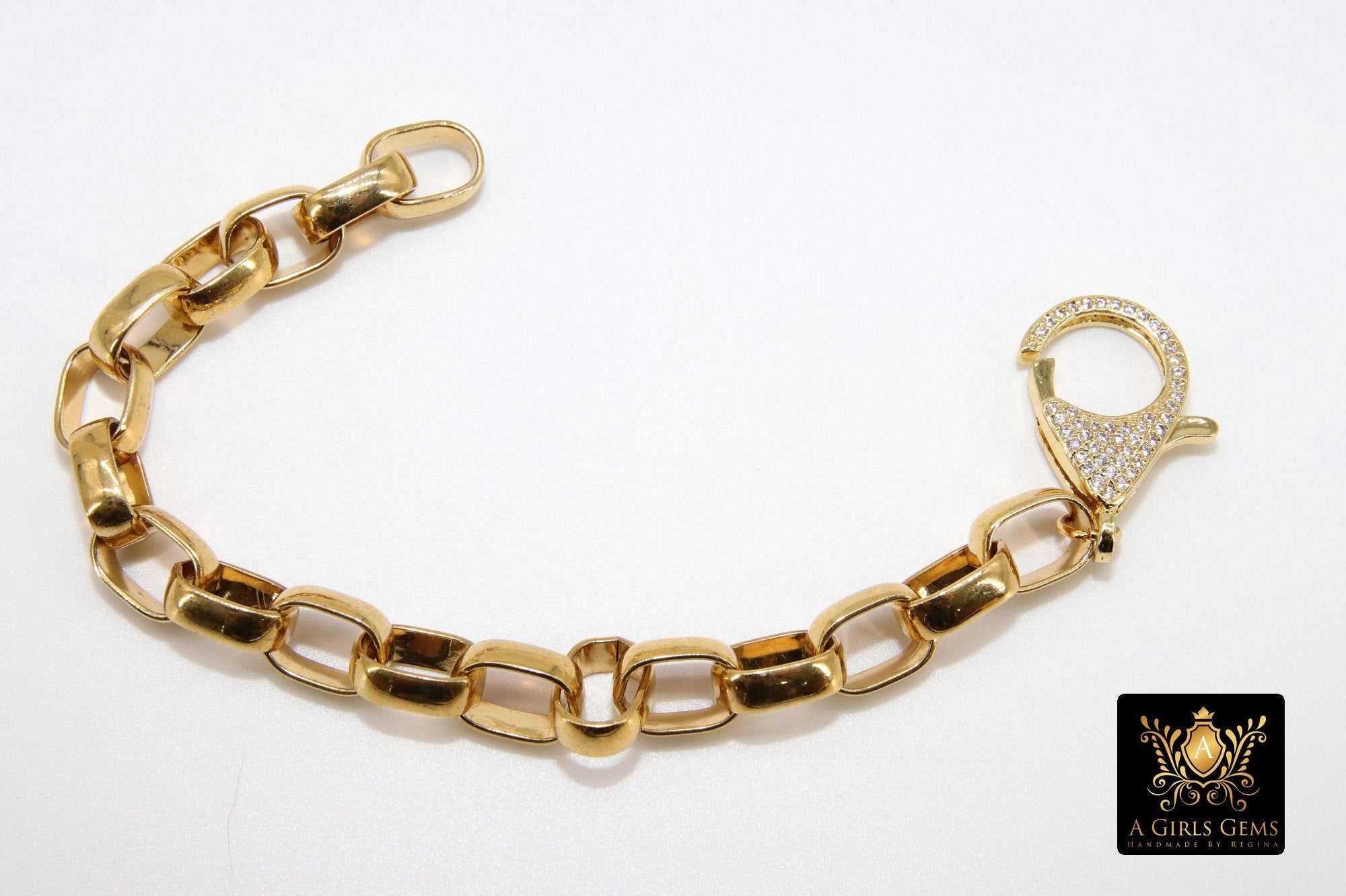 Gold Wrap Bracelet, Chunky Chain Link Bracelet, CZ Pave Front Lobster Clasp, Large Vintage Rolo Chain - A Girls Gems