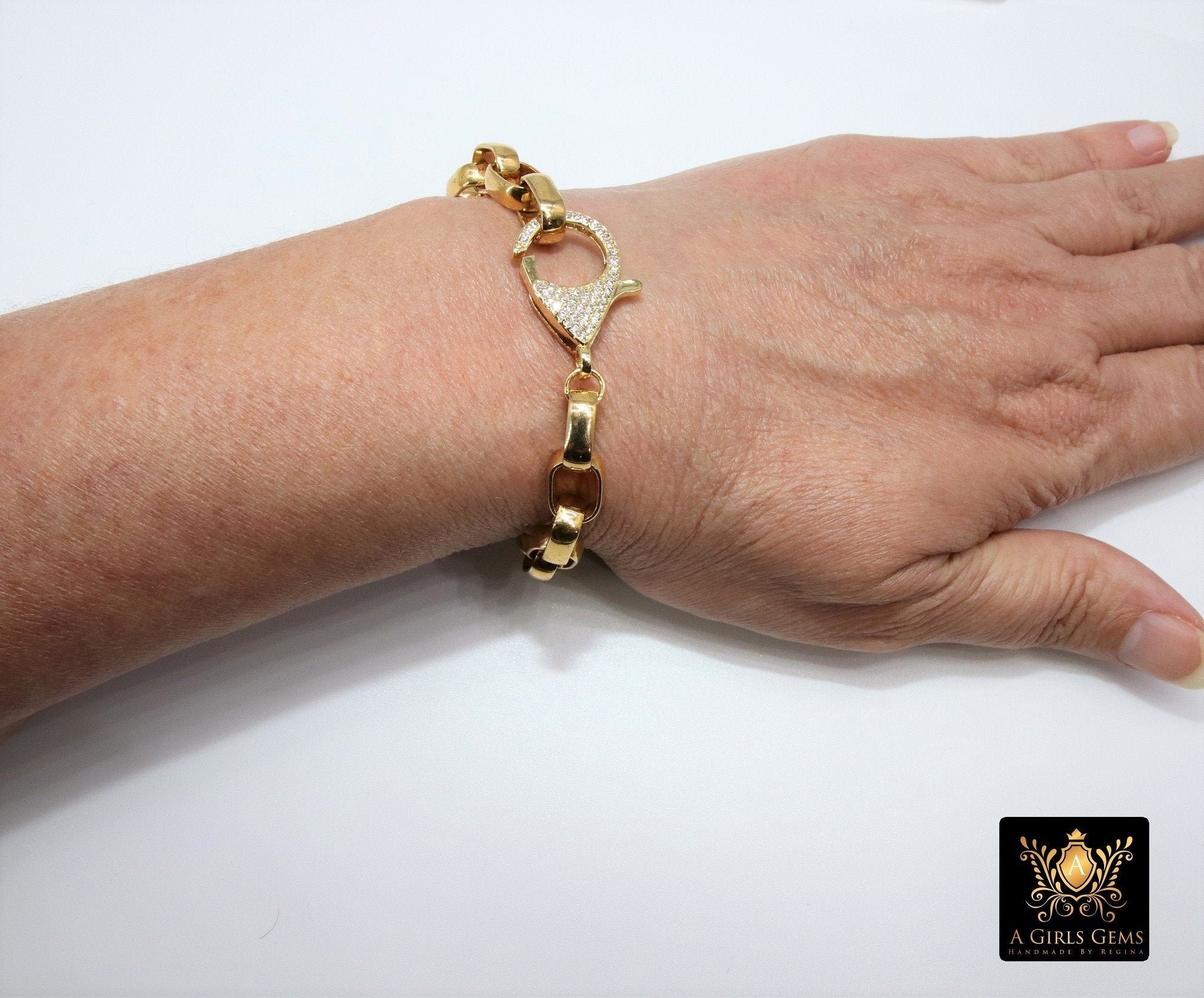 Gold Wrap Bracelet, Chunky Chain Link Bracelet, CZ Pave Front Lobster Clasp, Large Vintage Rolo Chain - A Girls Gems