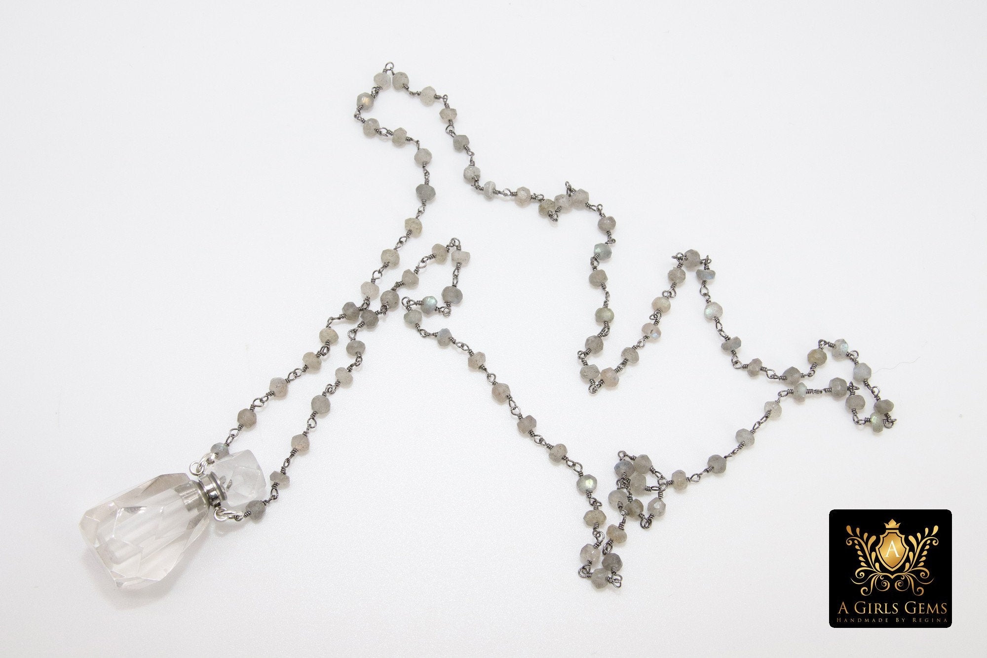 Tiny Bottle Rosary Chain Necklace, Essence Oil Amazonite - A Girls Gems