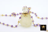 Holy Water Bottle Rosary Chain Necklace, Perfume or Essence Oil Amethyst, Natural Pink Tourmaline Gold Pyrite Necklace - A Girls Gems