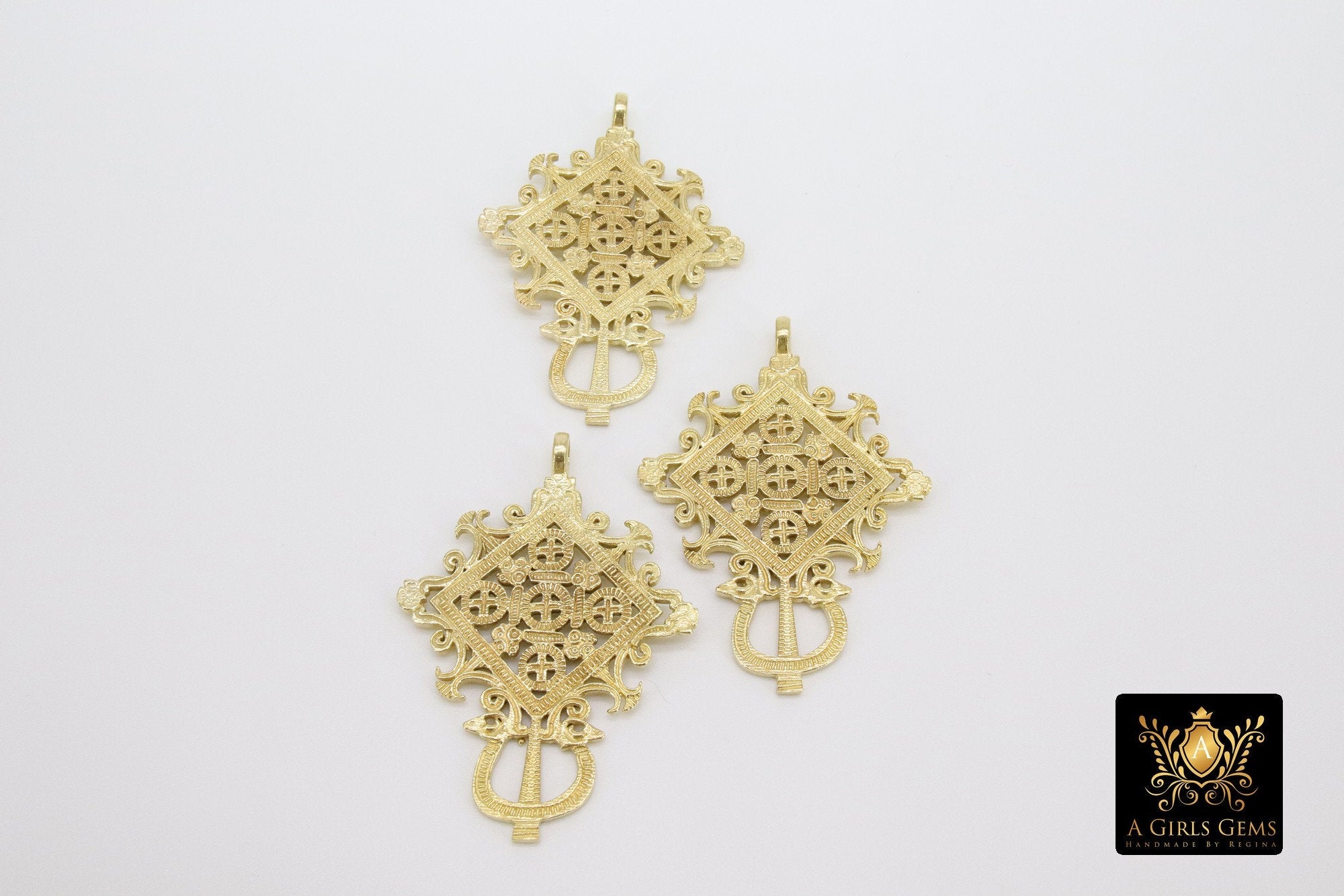 Brass Ethiopian Coptic Cross Jewelry Pendant African Cross Gold Charm Pendants Religious Jewelry Making Supplies - A Girls Gems