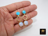 14 K Gold Blue Turquoise Earrings, Black Onyx Gemstones, Dangle Ear Wire Hooks - A Girls Gems