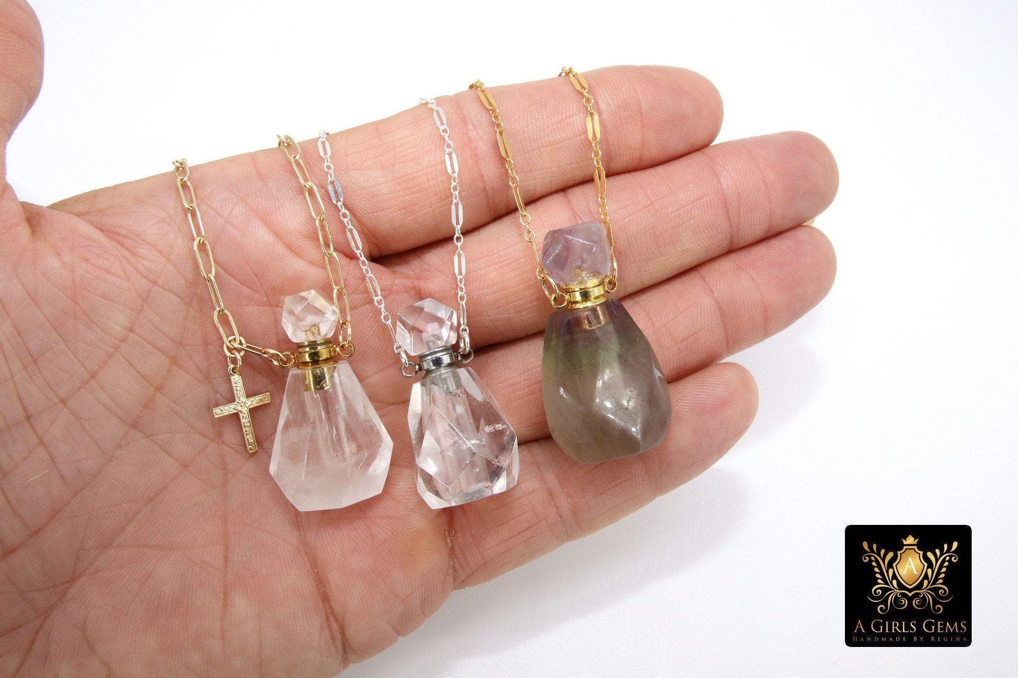 Holy Water Tiny Bottle Necklace, 14 K Gold Filled Rectangle Chain with Cross or Initial, Perfume,Essential Oil Bottle - A Girls Gems