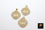 Gold Jesus Virgin Mary Charms, CZ Micro Pave Religious Pendants #179, Filigree Lace Pendants