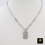 Dog Tag Necklace, CZ Silver Rectangle Pendants - A Girls Gems