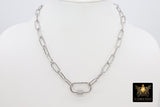 Silver Chain Choker, Paper Clip Chain Necklace, CZ Oval Screw Clasps, Thick Rectangle Chain, Gold, Black, Rose, Silver