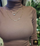 Gold Rectangle Necklace, Oval Screw Clasp Long Necklace, Wrap Necklace, Everyday Choker - A Girls Gems