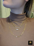 Gold Rectangle Necklace, Oval Screw Clasp Long Necklace, Wrap Necklace, Everyday Choker - A Girls Gems