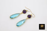 14 K Gold Blue Topaz Earrings, Amethyst Gemstones, Dangle Ear Wire Hooks, December Birthday - A Girls Gems