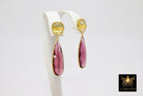 Pink Tourmaline and Lemon Quartz Stud Earrings, Gold, 925 Long Teardrop Gemstone Jewelry - A Girls Gems