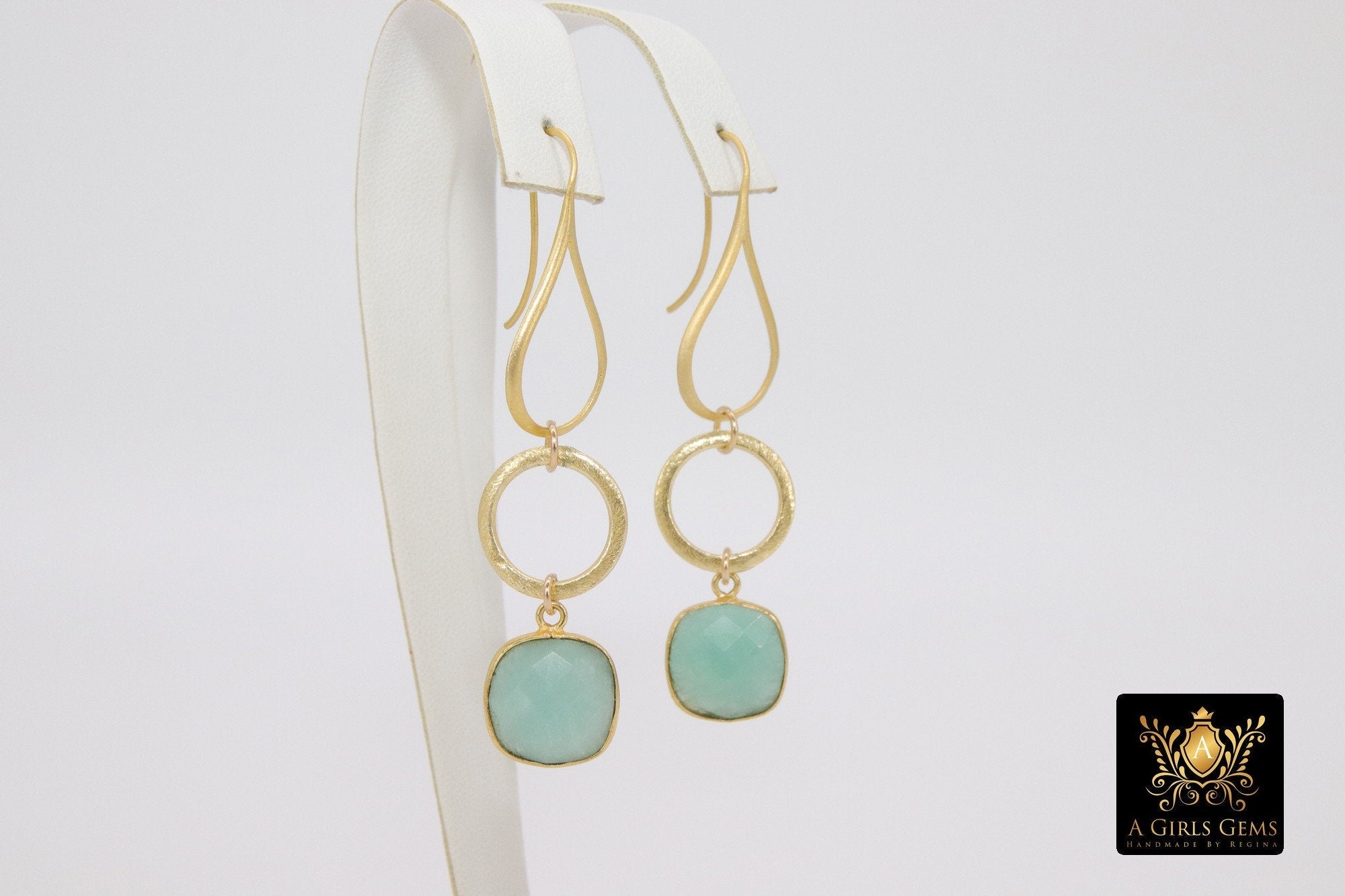 Blue Sapphire Earrings, Long Gemstone Earrings, Gold Dangle Ear Wire Hooks