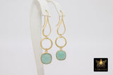 Blue Amazonite Earrings, Long Gemstone Earrings, Gold Dangle Ear Wire Hooks