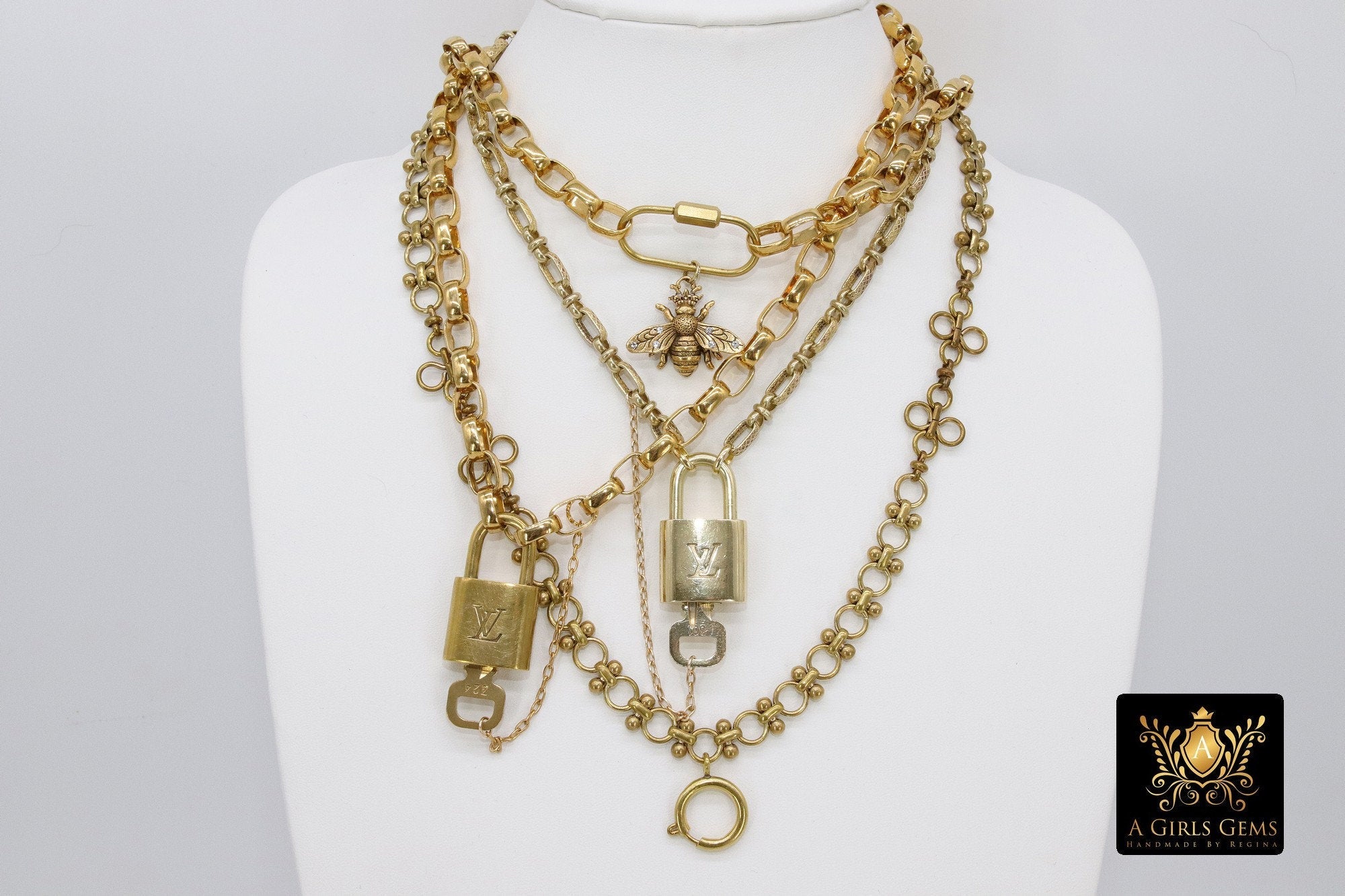 Gold and Silver Filigree Medallion Necklace, Vintage Gold Rectangle Chain Maille #684, Coin Pendant Statement Jewelry - A Girls Gems