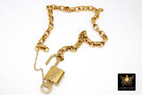 Gold Vintage Rolo Chain Chunky Necklace with Authentic Louis Vuitton Padlock #300 - A Girls Gems