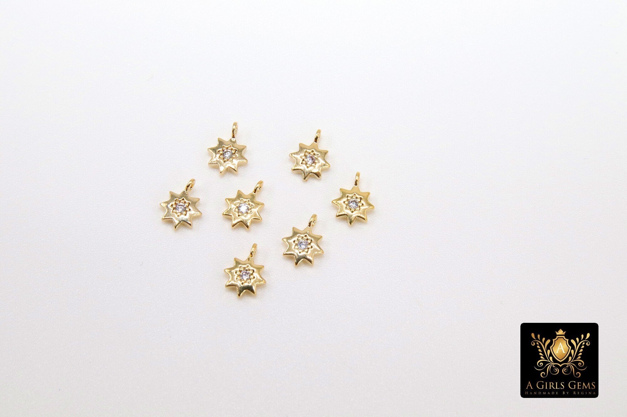 CZ Star Connectors, 3 Pcs Tiny Starburst Shape #529, Lariat Drop Center and Mini Star Charms
