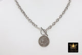 Greek Athena God Silver Coin Necklace, Silver Phoenix Toggle Wrap Necklace, Chunky Cable Chain - A Girls Gems
