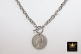 Greek Athena God Silver Coin Necklace, Silver Phoenix Toggle Wrap Necklace, Chunky Cable Chain - A Girls Gems