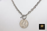 Greek Athena God Silver Coin Necklace, Silver Phoenix Toggle Wrap Necklace, Chunky Cable Chain - A Girls Gems