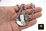 Silver Coin Necklace, Tangaroa God, Toggle Wrap Large Cable Chain, Cook Island Tiki Coin, Queen Elizabeth - A Girls Gems